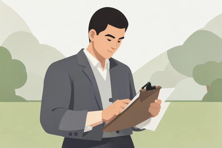 Organizadora de casamento revisando detalhes em uma prancheta ao ar livre.