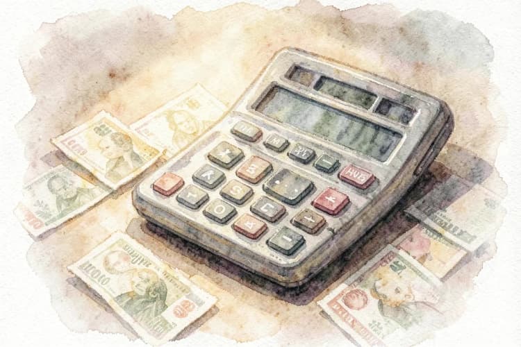 Cálculo de custo por pessoa para um buffet de casamento, com notas e calculadora.