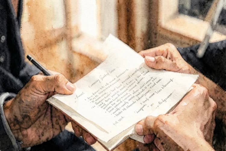 Pessoa analisando detalhes de um contrato de buffet de casamento.